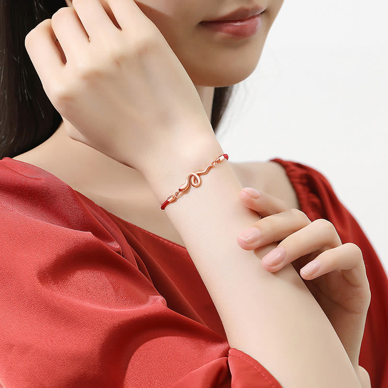 925 Sterling Silver Year Of Snake Red String Protection Braided Bracelet