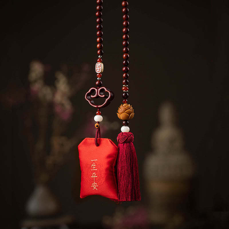 Tibetan Small Leaf Red Sandalwood Lotus Cinnabar Sachet Protection Tassel Car Hanging Decoration