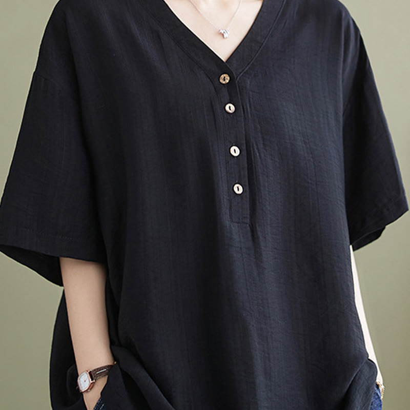 Casual Plain Women's V-Neck Design Half Sleeve Viscose Shirt