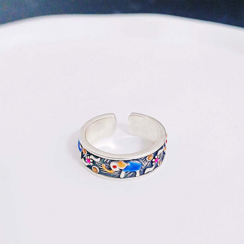 Colorful Elephant Carved Strength Adjustable Ring