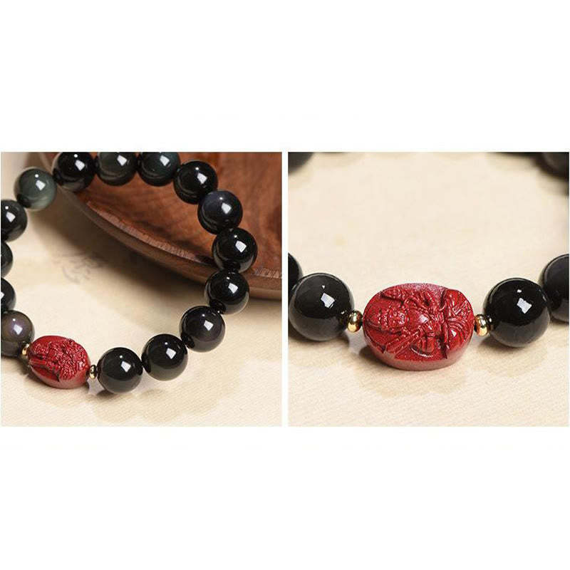 Chinese Zodiac Natal mystic zen Natural Black Obsidian Cinnabar Purification Bracelet