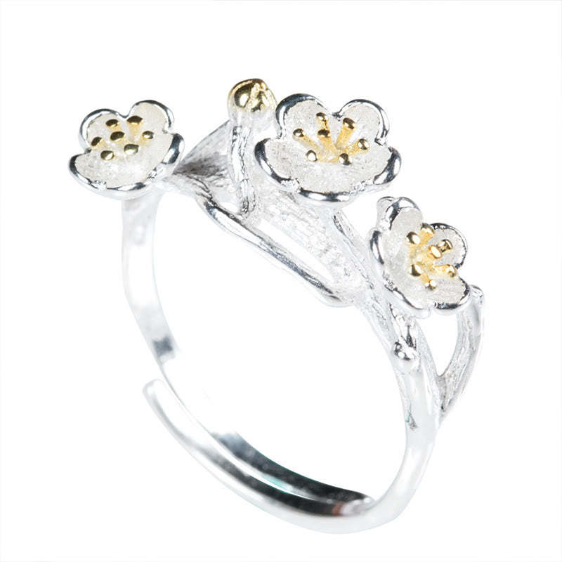 925 Sterling Silver Plum Bossom Calm Ring