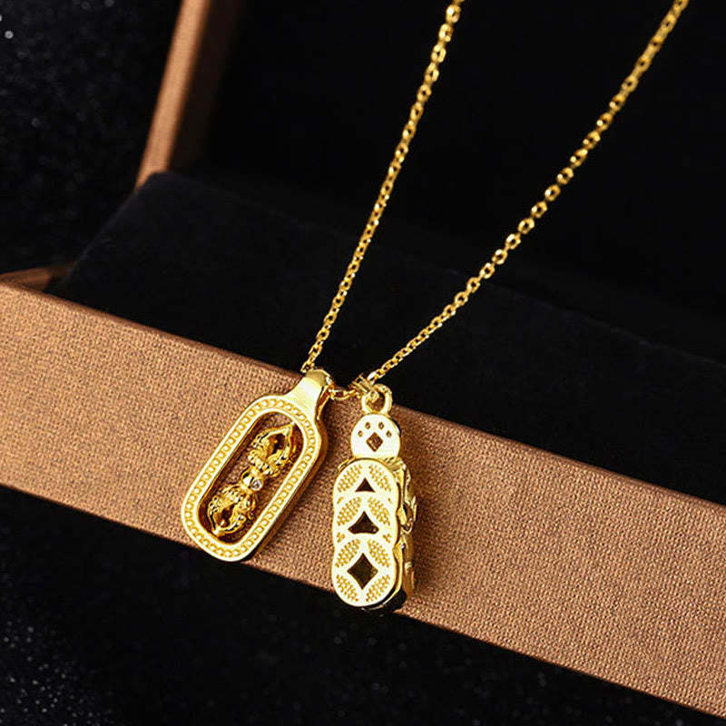 999 Sterling Silver Golden Pixiu Copper Coin Vajra Wealth Necklace Pendant