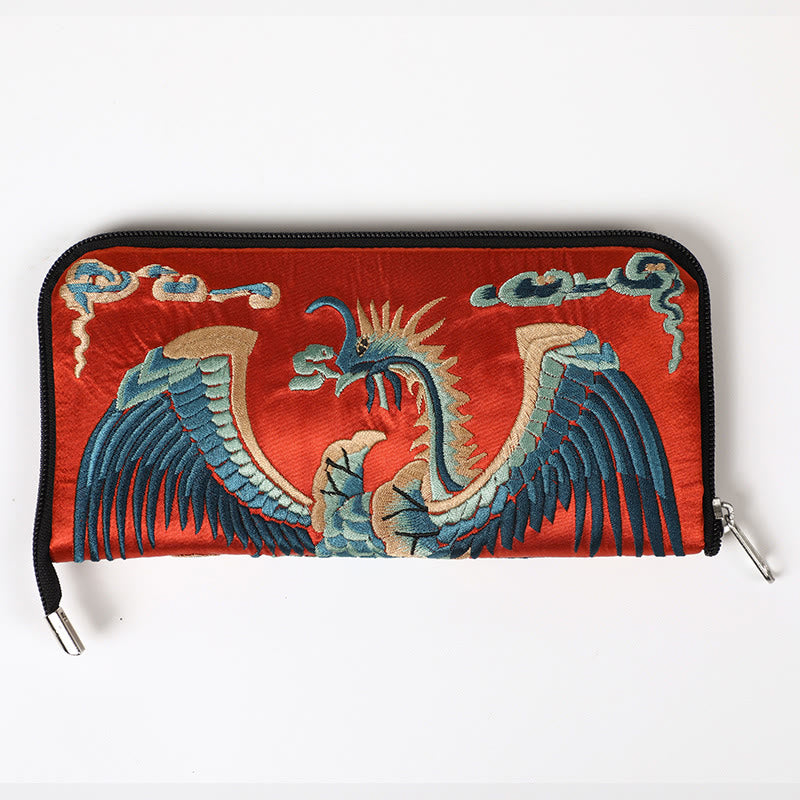 Mythical Beast Phoenix Dragon Qilin Su Embroidery Ticket Folder Storage Journey Shopping Purse Handbag