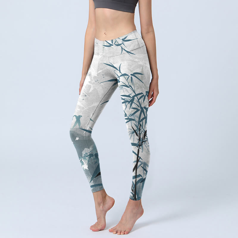 Bamboo Print Gym Leggings Women's Yoga Pants
