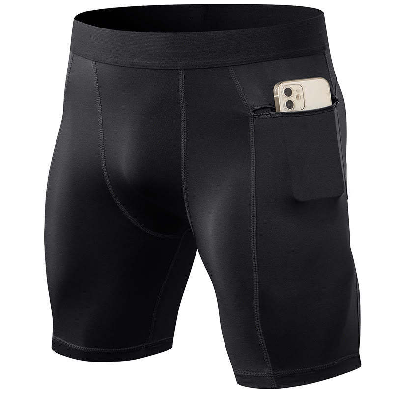 Men's Tight Stretch High Elasticity Quick Dry Sports Shorts With Zipper Pockets