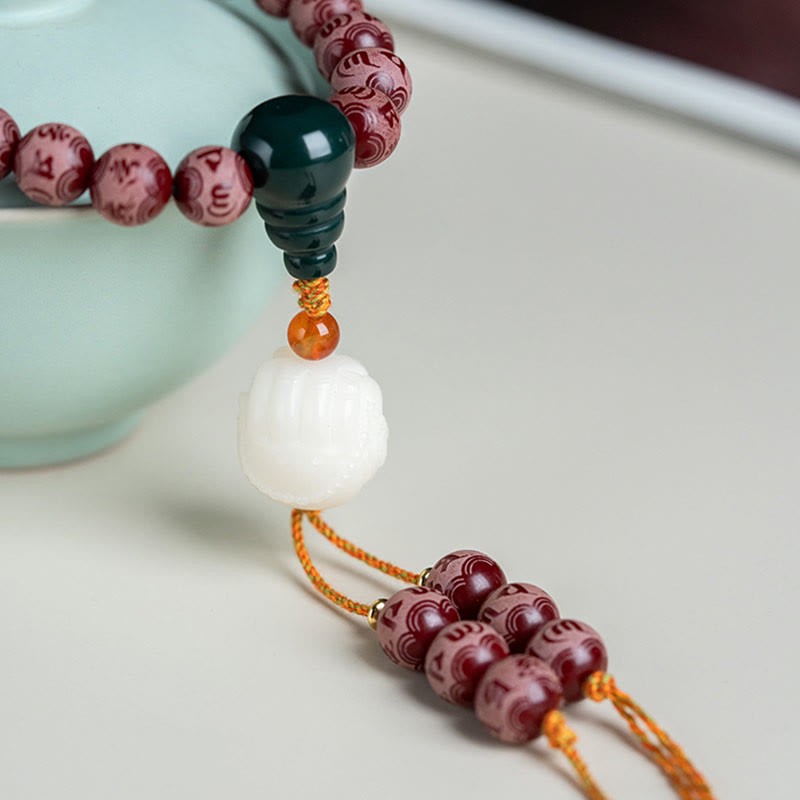 Red Bodhi Seed Om Mani Padme Hum Lotus Engraved Harmony Bracelet