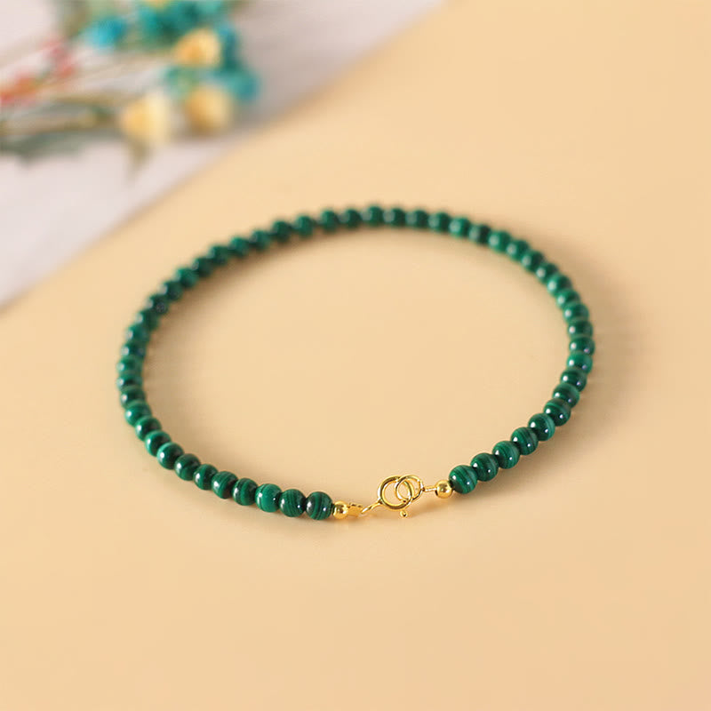 4mm Natural Malachite Beads 14k Gold Plated Copper Anti-anxiety Bracelet