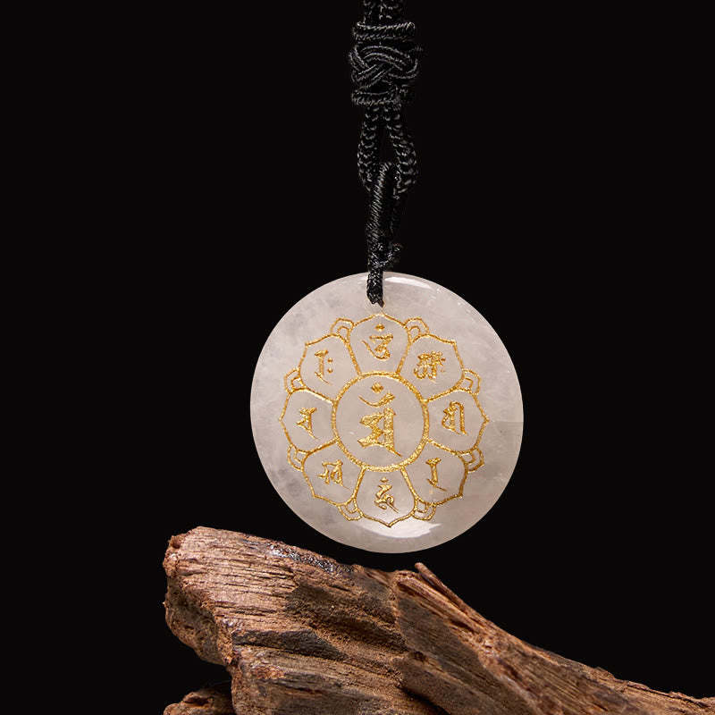 Om Mani Padme Hum Natural Various Crystal Black Obsidian Strength Necklace Pendant