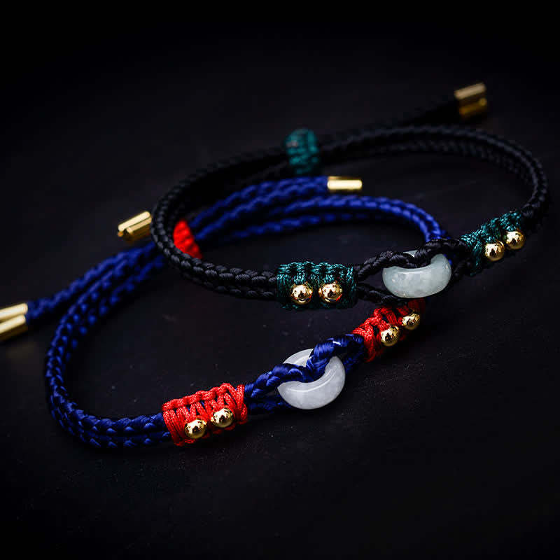 Round Peace Buckle Jade Abundance Wealth String Bracelet