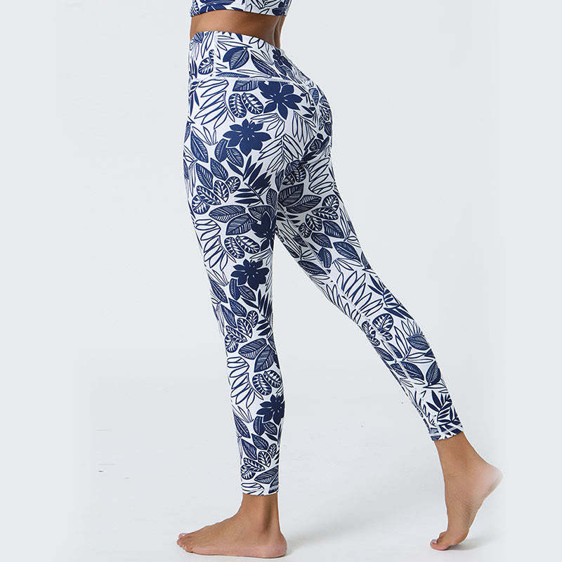 Flowers Leaves Dandelions Pineapples Print Sports Fitness High Waist Leggings Women's Yoga Pants