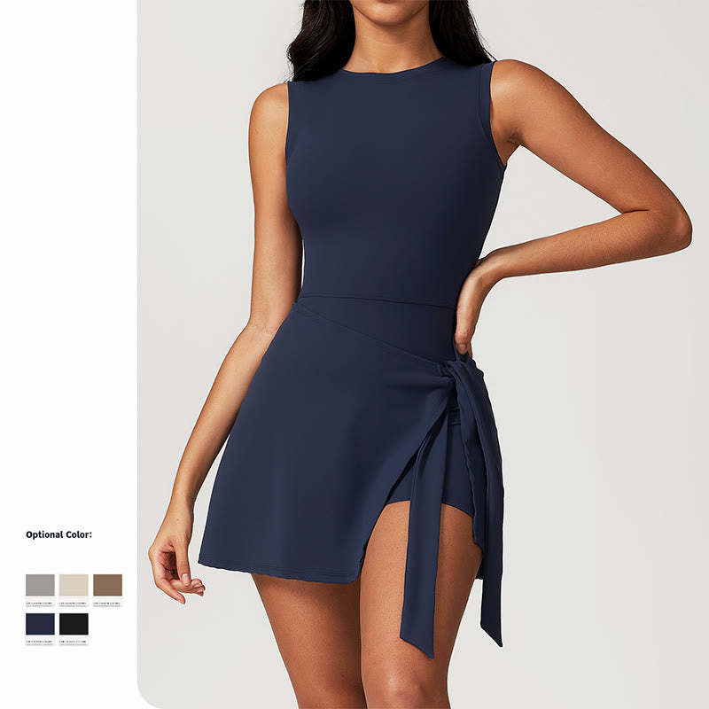 Solid Color Sports Tennis Yoga Lace-up Women Sports Dress
