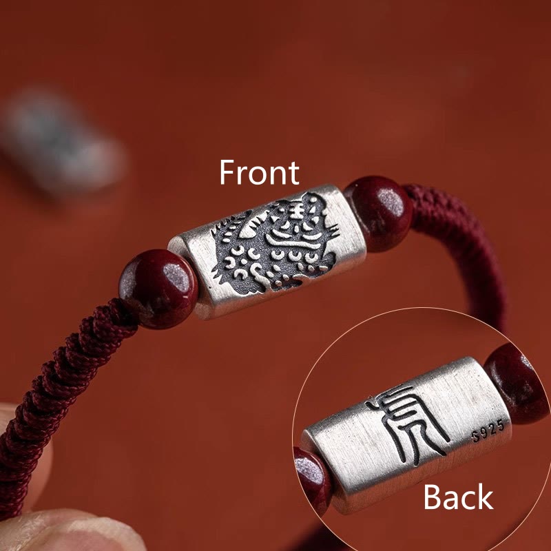 925 Sterling Silver 12 Chinese Zodiac Cinnabar String Bracelet