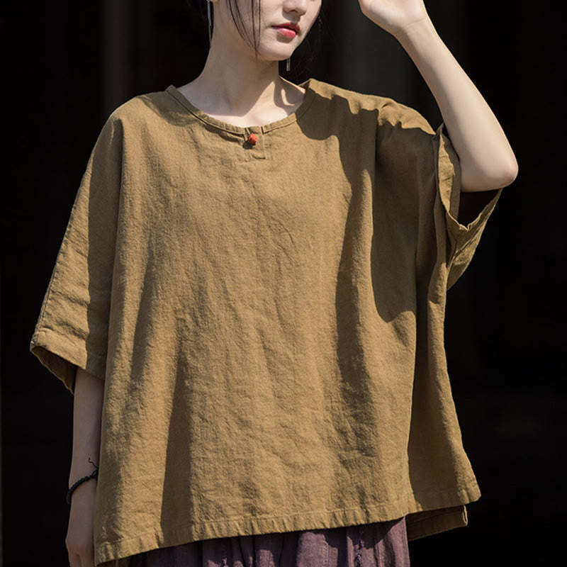 Causal Half Sleeve Ramie Linen Cotton T-shirt Tee