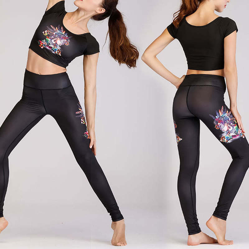 2Pcs Undersea World Mysterious Girl Gradient Color Print Top Pants Sports Fitness Yoga Women's Yoga Sets