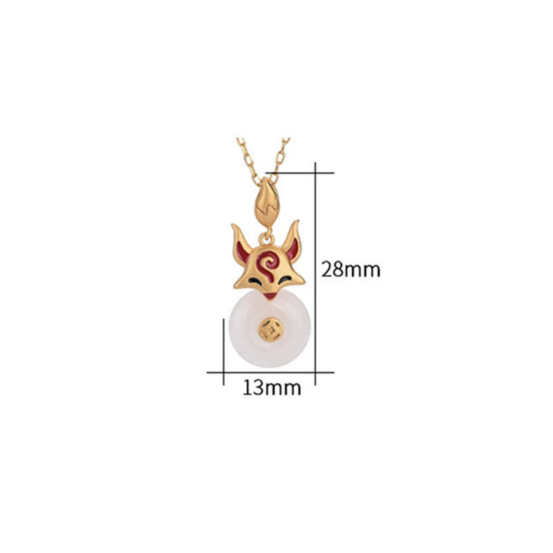 White Jade Fox Copper Coin Protection Luck Necklace Pendant