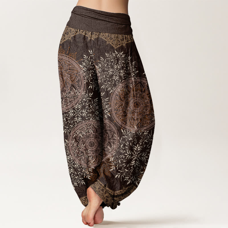 Mandala Pattern Leaves Women's Elastic Waist Harem Pants
