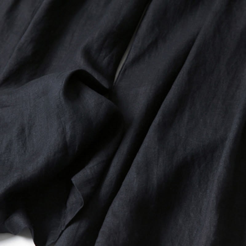 Plain Color Cotton Linen High Waist Wide Leg Pants With Pockets