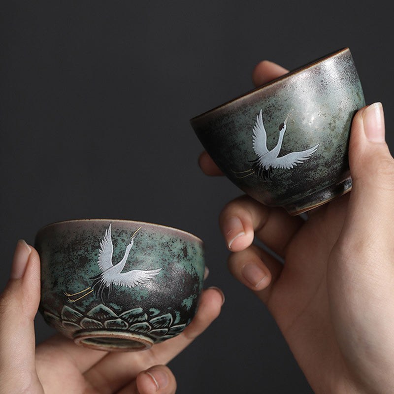 Auspicious Crane Ceramic Teacup Kung Fu Tea Cup Bowl