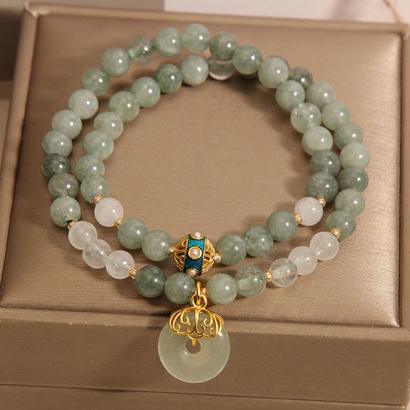 Green Aventurine Peace Buckle Charm Luck Double Wrap Bracelet