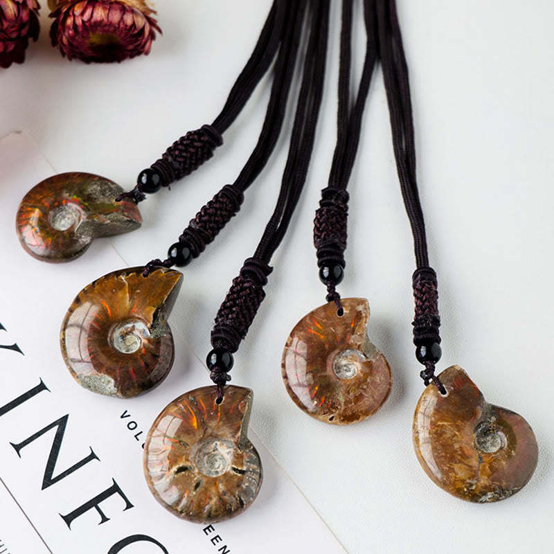 Natural Ammonite Fossil Snail Pattern Meditation Healing Necklace Pendant