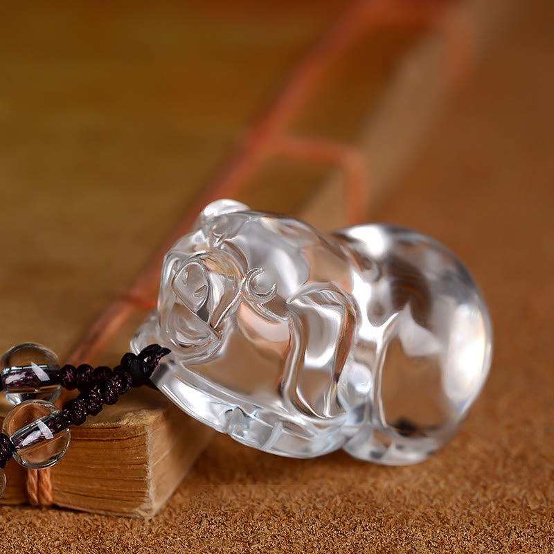 Chinese Zodiac White Crystal Protection Necklace Pendant