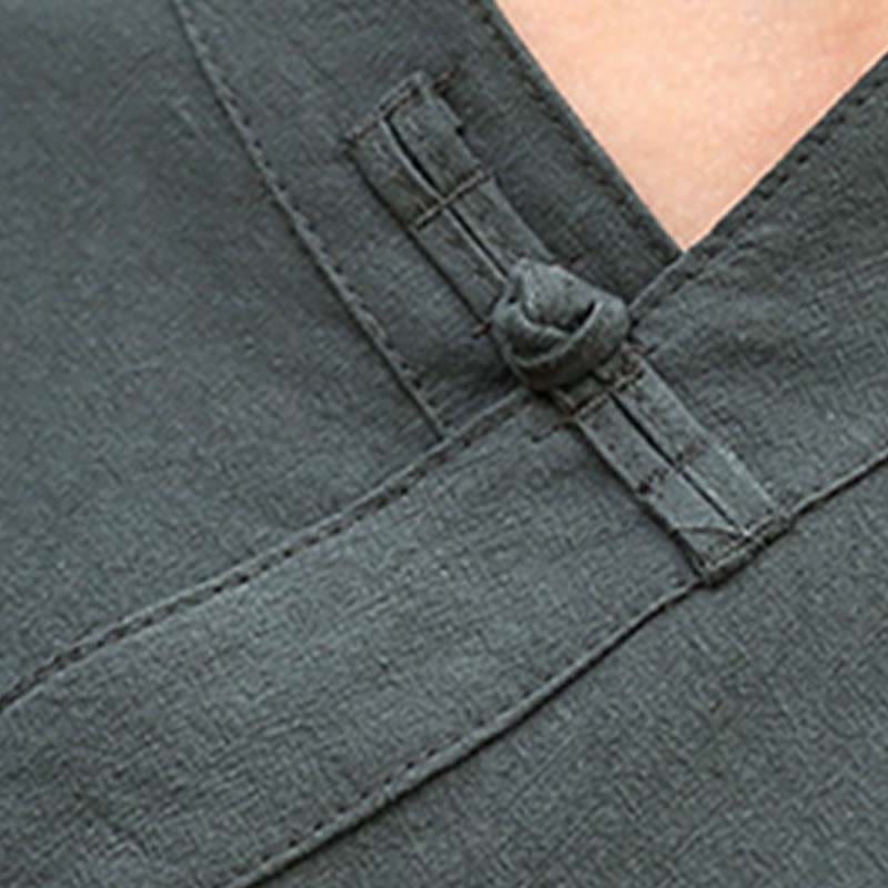 2Pcs Half Sleeve V-Neck Shirt Top Pants Meditation Zen Tai Chi Linen Clothing Women's Set