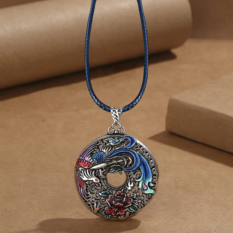 Phoenix Peony Flower Luck Protection Necklace Pendant