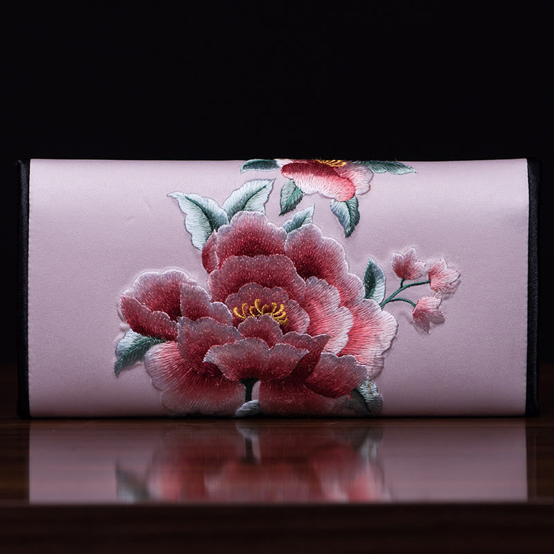 Peony Su Embroidery Journey Shopping Long Purse Handbag