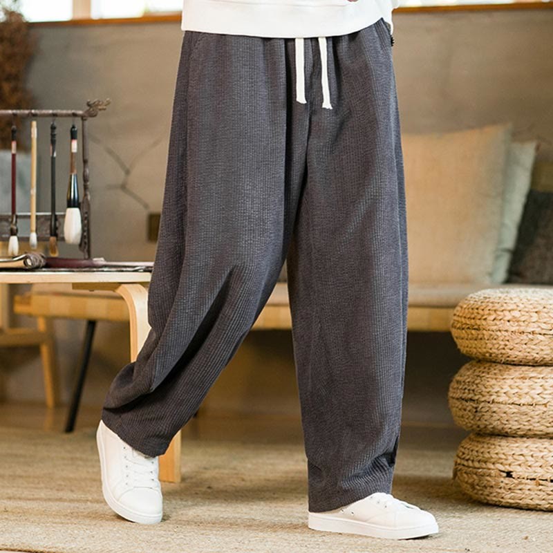 Fall Winter Men's Drawstring Corduroy Harem Pants With Pockets