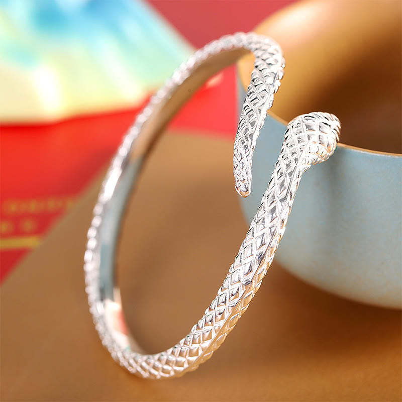 999 Sterling Silver Year Of The Snake Protection Cuff Bracelet Bangle