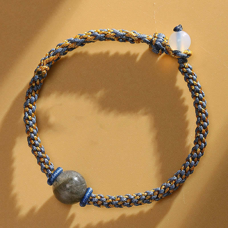 Handmade Red Agate Amethyst Golden Rutilated Quartz Pink Crystal Bead Calm Braided Bracelet