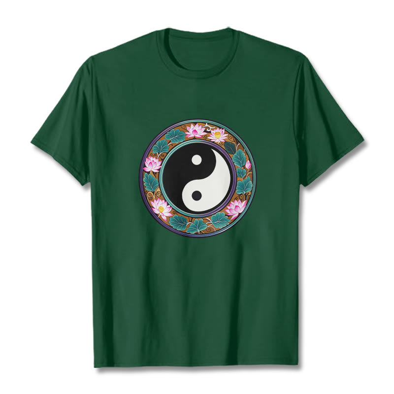 Yin Yang Lotus Leaves Cotton Tee T-shirt
