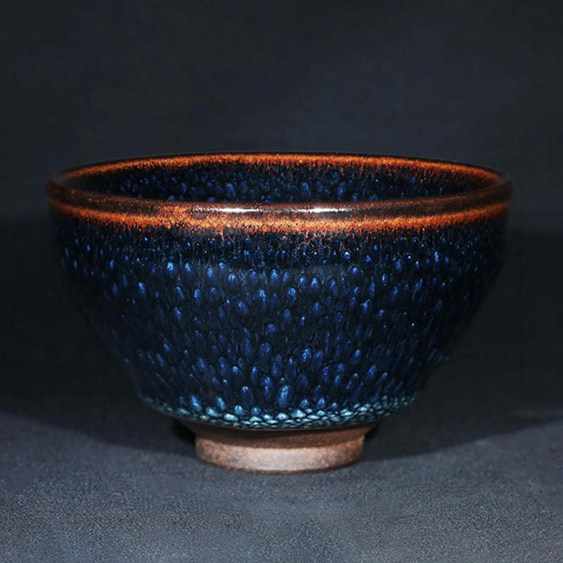 Handmade Blue Francolinus Spot Chinese Jianzhan Ceramic Teacup Kung Fu Tea Cup Bowl
