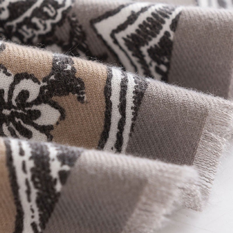 Tibetan Ethnic Flower Print Shawl Fall Winter Soft Warm Scarf Wrap