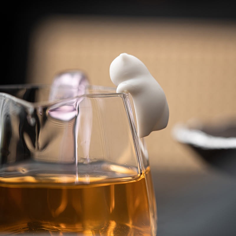 Mini Hanging White Cat Tea Pet Ceramic Home Desk Figurine Decoration