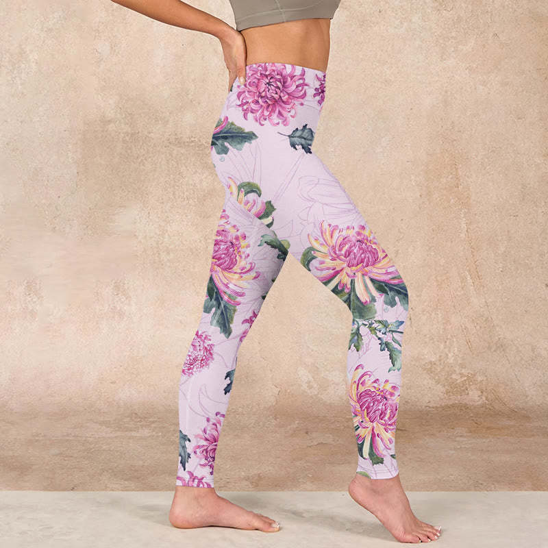Pink Chrysanthemum  Gym Leggings Women's Yoga Pants