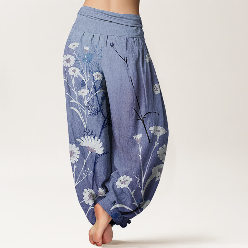 Independent Blooming Flower Pattern Women's Elastic Waist Harem Pants