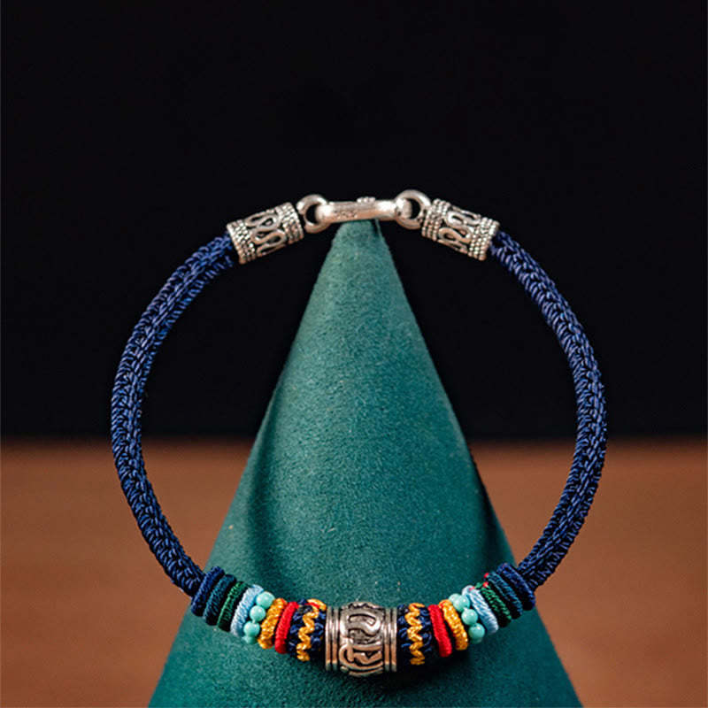 Handmade 925 Sterling Silver Tibetan Om Mani Padme Hum Purity Braided Bracelet
