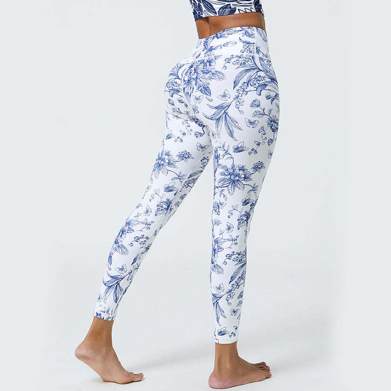 Flowers Leaves Dandelions Pineapples Print Sports Fitness High Waist Leggings Women's Yoga Pants