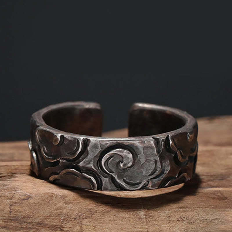 999 Sterling Silver Auspicious Clouds Adjustable Protection Ring