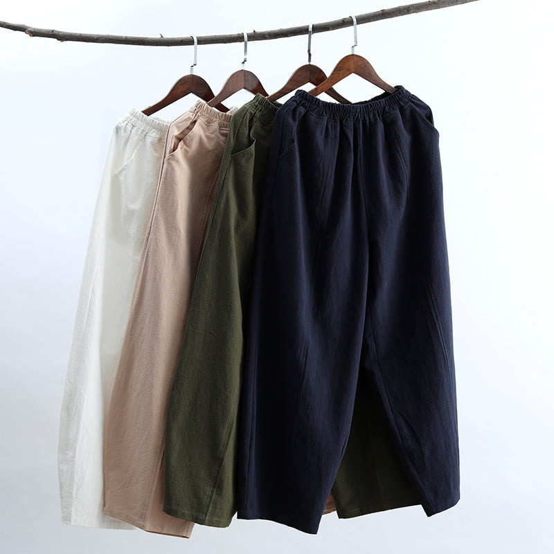 Casual Solid Color Cotton Linen Men's Pants With Pockets