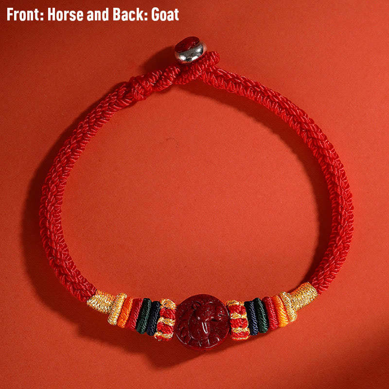 Year of the Dragon 925 Sterling Silver Chinese Zodiac Cinnabar Auspicious Matches Blessing Bracelet