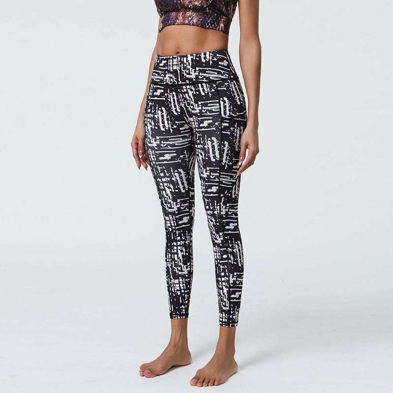 Rose Lines Tiger Leopard Print Sports Fitness High Waist Leggings Women's Yoga Pants With Pockets