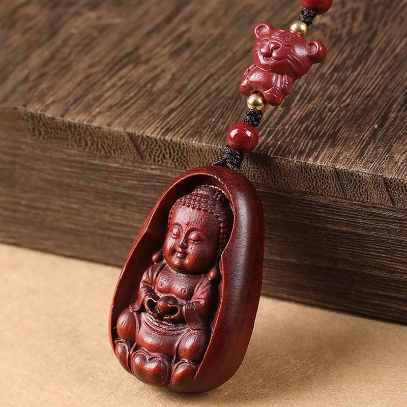 Small Leaf Red Sandalwood mystic zen Cinnabar Chinese Zodiac Amulet Protection Key Chain