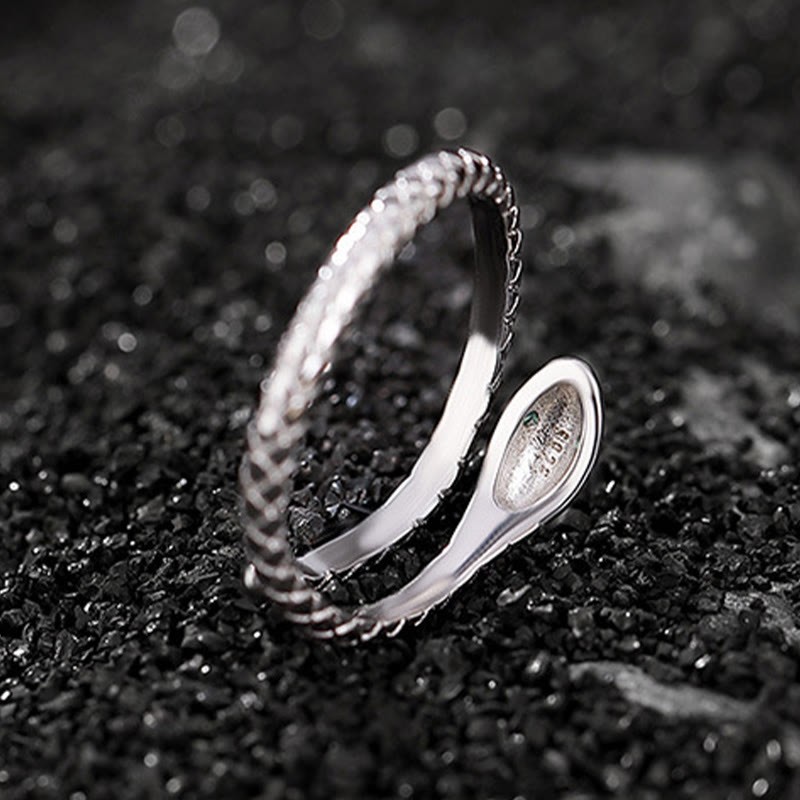 925 Sterling Silver Year Of The Snake Adjustable Open Blessing Protection Ring