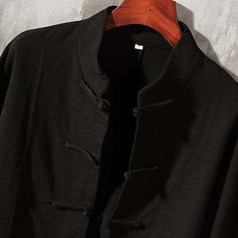 Stand Collar Tang Suit Casual Cotton Linen Shirt