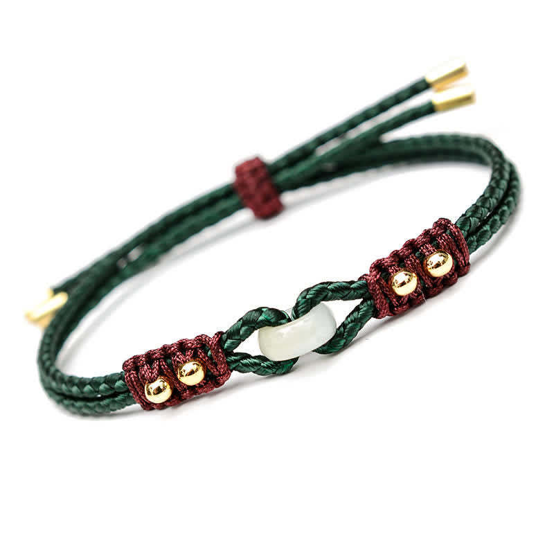 Round Peace Buckle Jade Abundance Wealth String Bracelet
