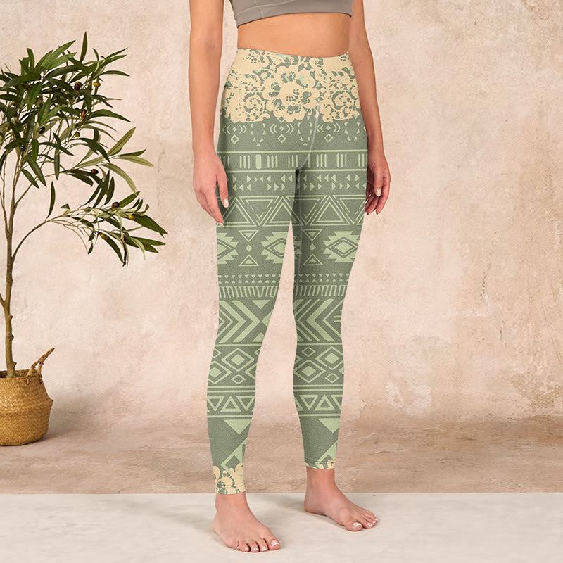Flowers Geometric Shapes Gym Leggings Women's Yoga Pants