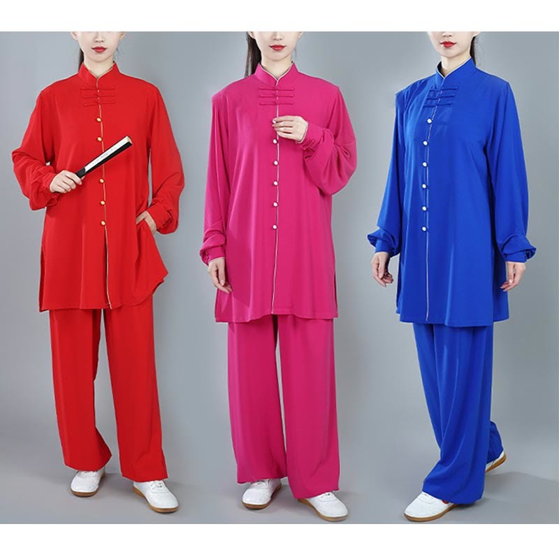 2Pcs Fall Solid Color Frog-Button Tai Chi Meditation Qigong Zen Practice Unisex Cotton Clothing Set